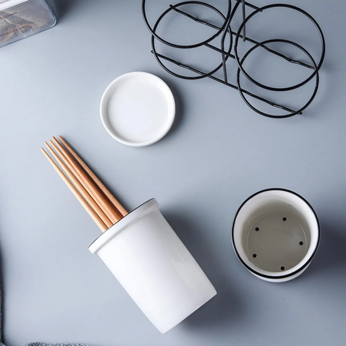 STOBAZA Soporte Función de Escurridor y Almacenamiento de Cerámica Blanco para Cubiertos y Palillos para Cocina Moderna