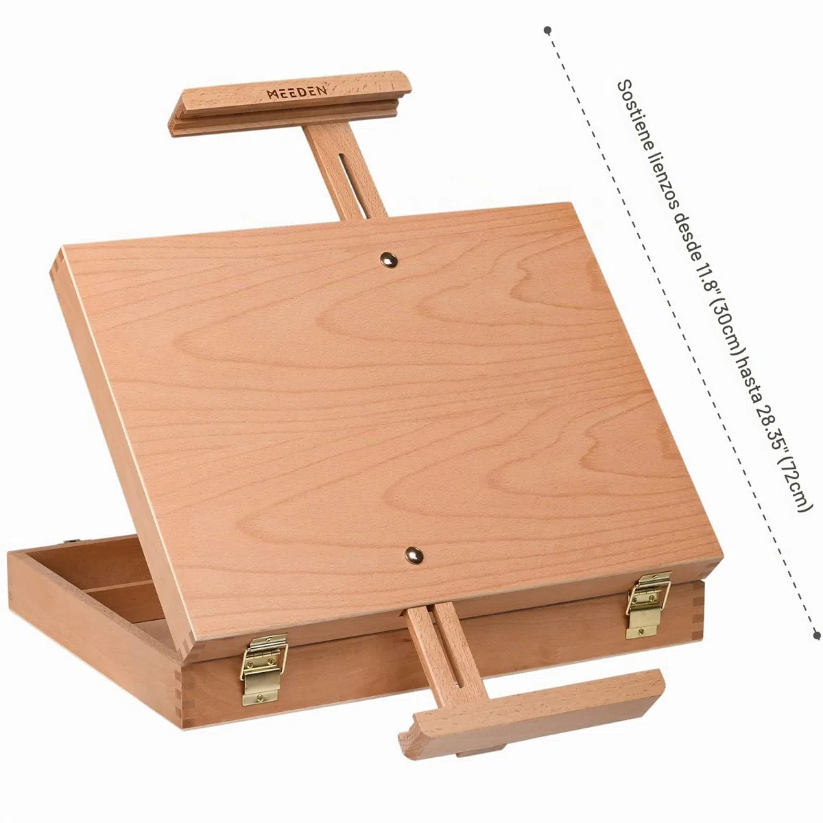 MEEDEN Caballete de mesa, caja de madera maciza de haya para almacenar suministros de arte, pinturas, caballete de arte para artistas, pintura para principiantes, sostiene lienzos de hasta 28''.