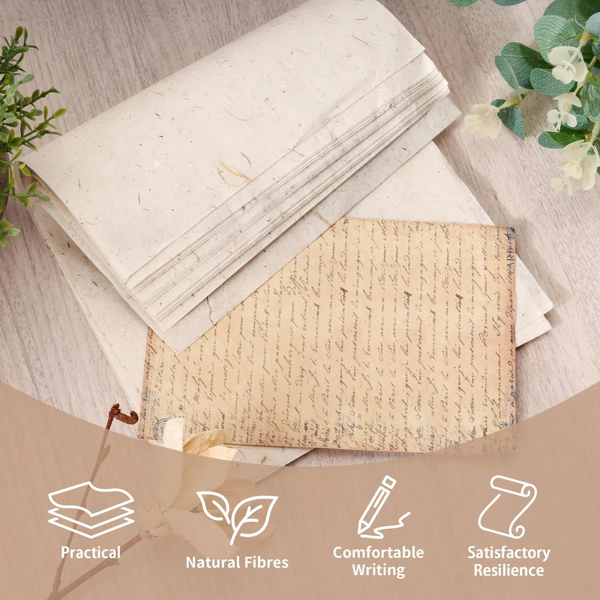 WeeGoo 120 hojas de papel de morera natural de 19 x 29 cm, papel de arroz de fibra de hojas visibles, papel de decoupage hecho a mano para escribir, manualidades, fabricación de tarjetas
