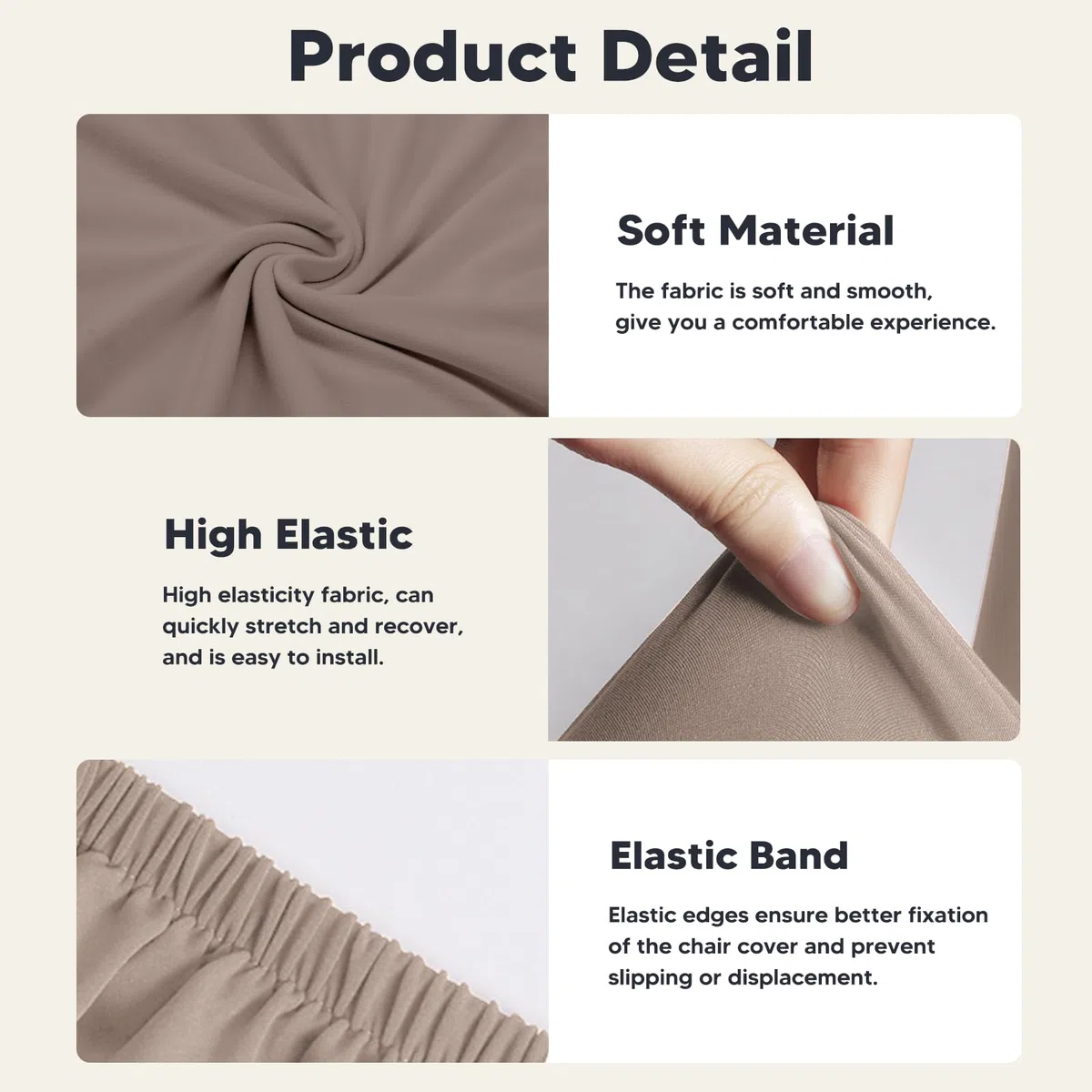 Fundas para sillas Pack de 6 Fundas sillas Comedor Fundas elásticas, Cubiertas para sillas,bielástico Extraíble Funda, Muy fácil de Limpiar, Duradera (Paquete de 6, Caqui)