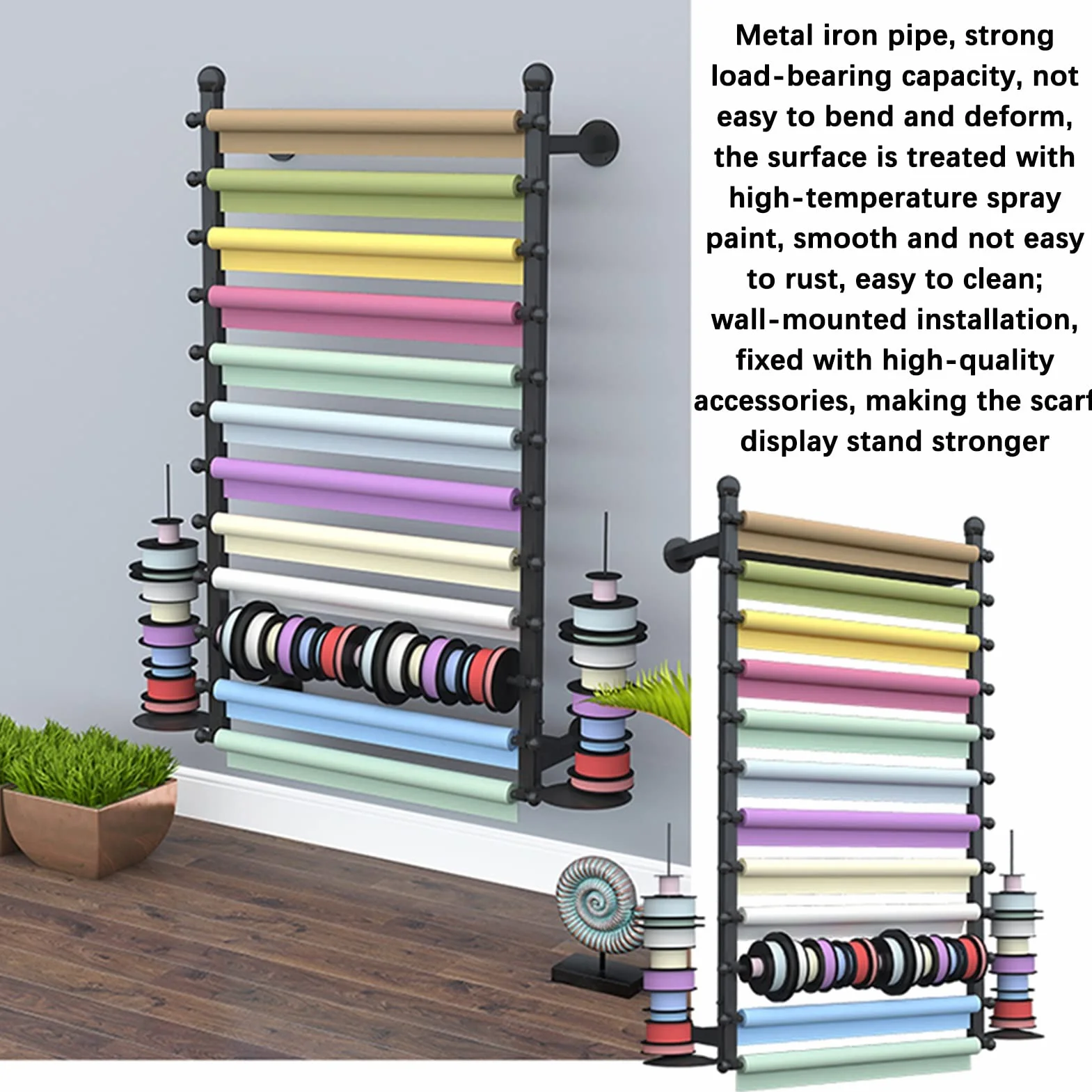 Estantes de pared de 12 niveles para carretes de papel pintado, bufandas de celofán y papel de envoltura de flores, ideal para manualidades y tiendas de regalos