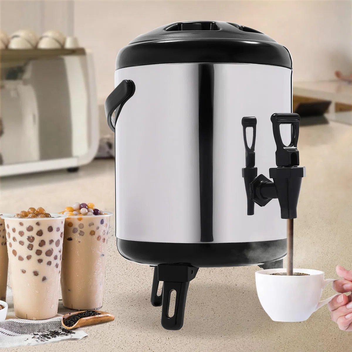 Dispensador de bebidas aislado de acero inoxidable con grifo, urna de catering para agua caliente, jugo, café, té, cubo térmico para fiestas