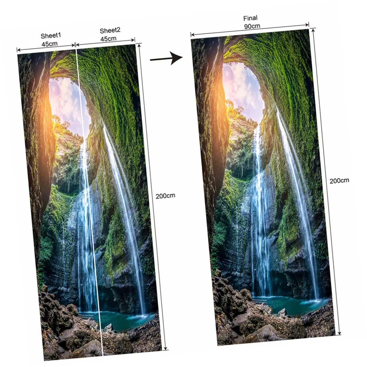 Homoyoyo 2piezas Póster De Pvc Simulación De Puerta Paisaje De Cascada De Vinilo Decorativo Para Sala y Dormitorio Fácil Aplicación y Limpieza y Resistente