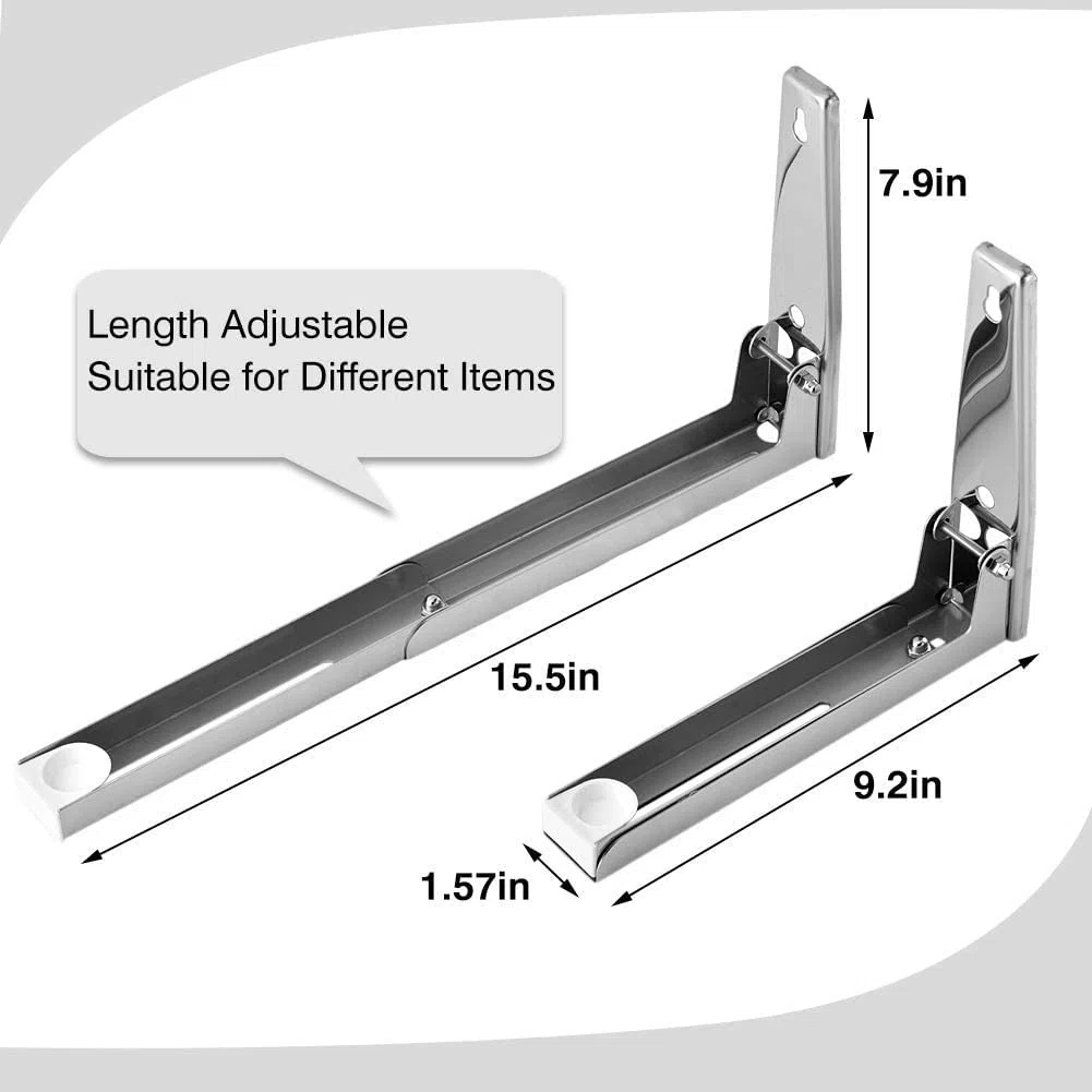 2 Piezas Soporte de Microondas de Acero Inoxidable,acero inoxidable 304 con gancho telescópico para brazos，Soporte de Pared para Horno ，para Horno Microondas, Horno (Plateado)
