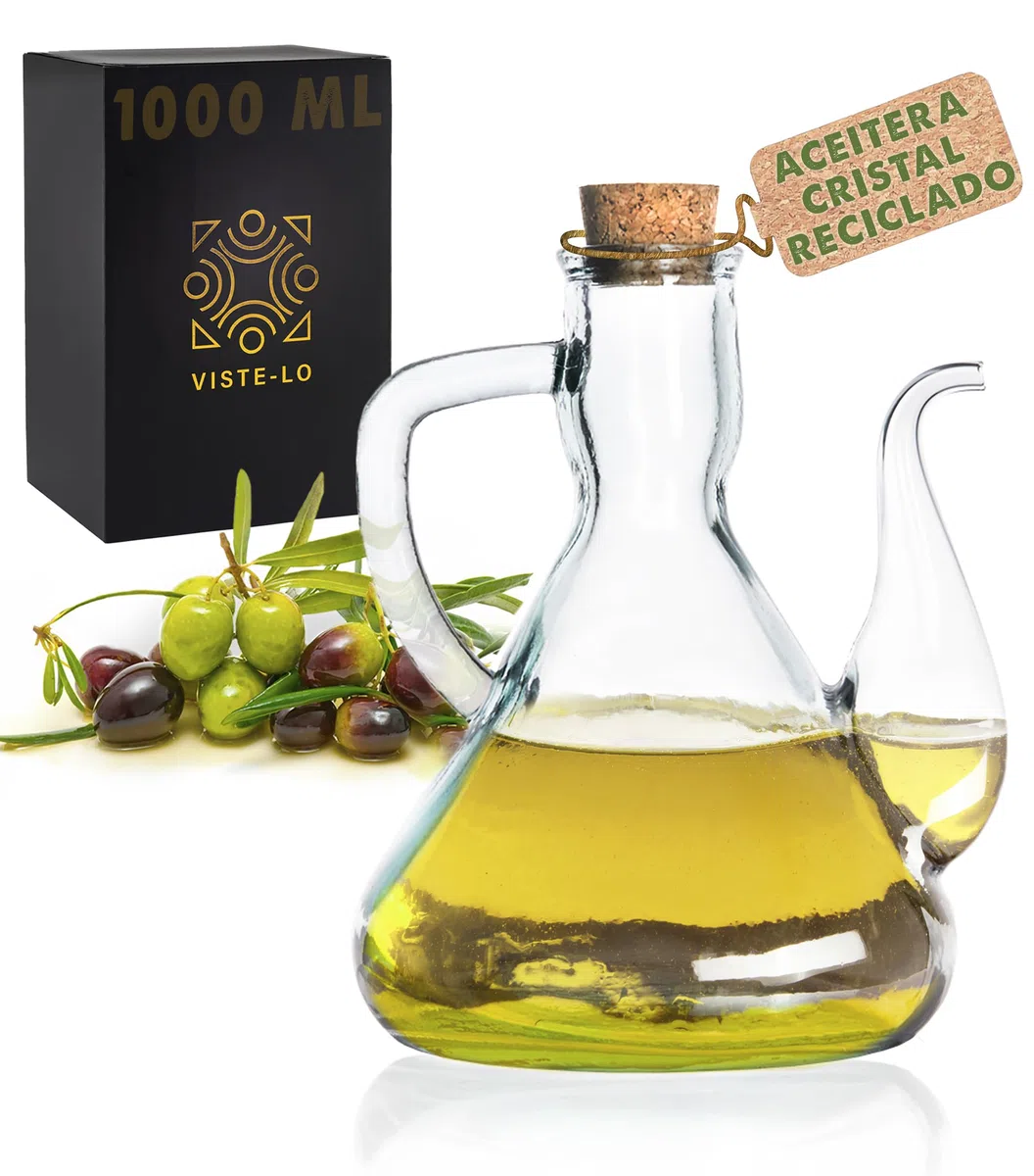 Aceitera de cocina. Antigoteo Cristal Vinagrera Vidrio Dispensador de aceite Antimanchas: Aceitera antigoteo Semiartesanal Rellenable Botella cristal aceite aceiteras (1000 ml)