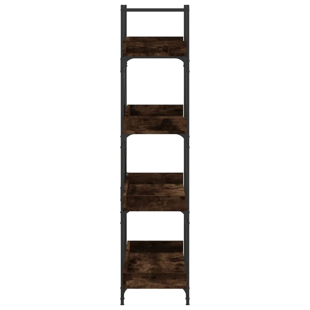 Estantería de 4 estantes roble ahumado 100 x 33 x 145,5 cm de material de madera moderna con marco de metal en X para sala de estar, dormitorio, oficina