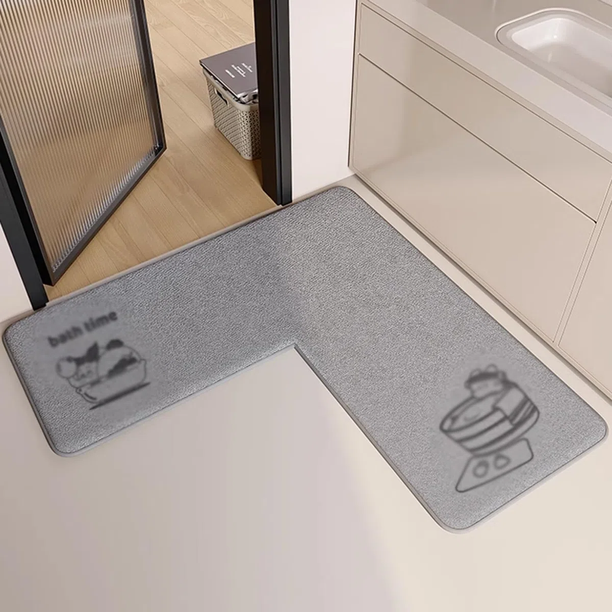 Alfombra De Esquina Suave, Alfombra De Baño Antideslizante En Forma De L, Lavable A Máquina, Alfombrillas Absorbentes De Agua, para Baño, Cocina, Entrada De La Sala De Estar(70 * 70 * 45cm)