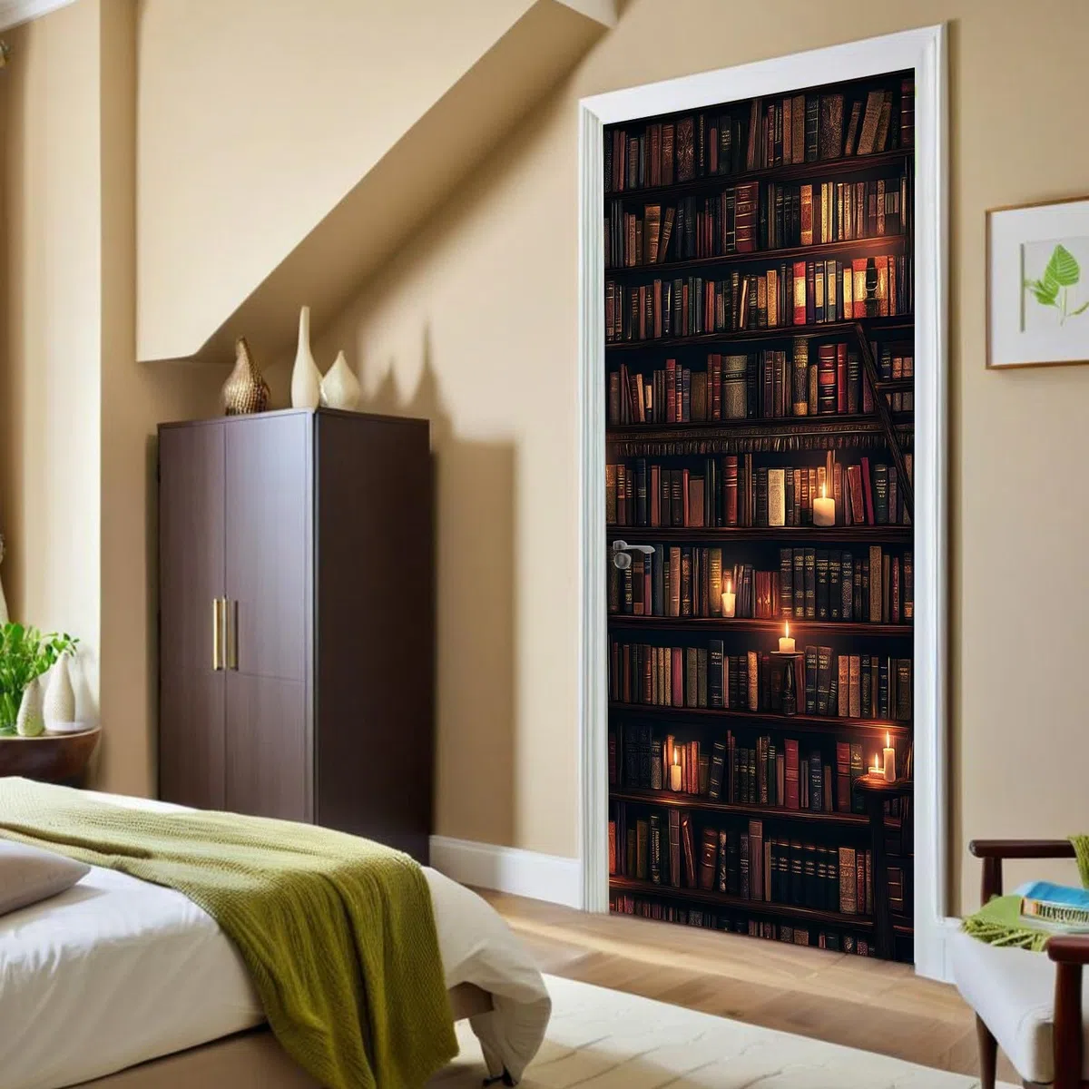 Pegatina Puerta 3D para Puertas Interiores 80x200 cm Libros de estantería Vinilo PVC Impermeable Retro Mural Decorativo para Puerta