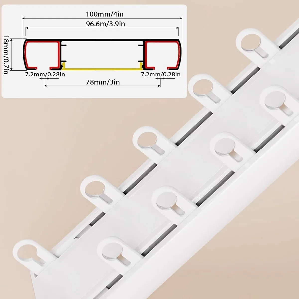 Silencioso Riel de Cortina de 2 vías de Panel Aluminio, Pesado Barra Cortinas, Riel para Cortinas Doble Montaje en Techo para Separadores/Inicio de Ambientes,Blanca,2.9m/9.5ft