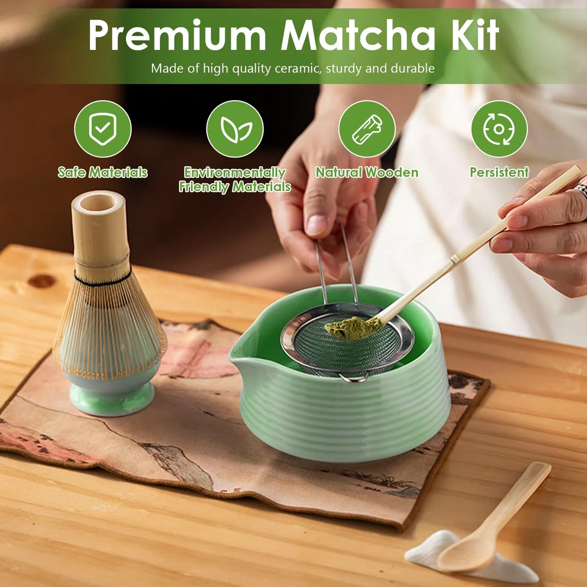 Matcha Kit - Té Matcha Kit de 8 Piezas, Juego de Té Matcha con Cuenco de Matcha, Batidor Matcha, Paño de Cocina,Kit Matcha para la Ceremonia del Té para Amantes Del Matcha