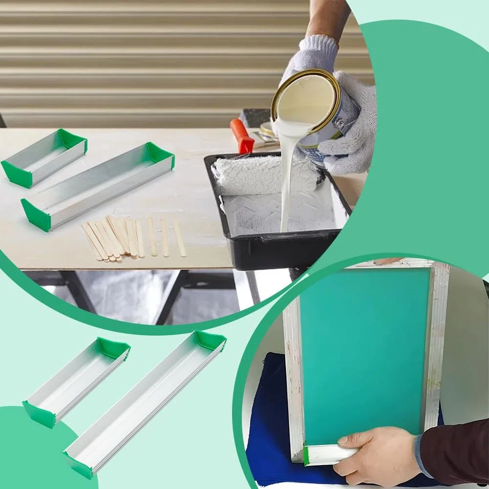 FINGERINSPIRE Recubridor de pantalla de aluminio de 2 tamaños con 50 varillas de madera para tartas de doble filo, cuchara de emulsión duradera de platino para suministros de impresión de serigrafía
