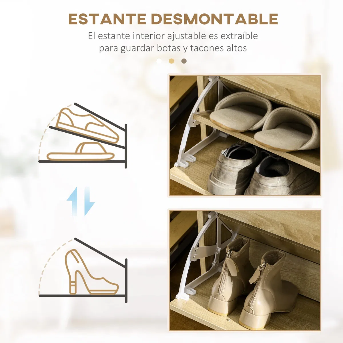 HOMCOM Armario de Zapatos Zapatero de Madera para 12 Pares de Zapatos con 2 Puertas Abatibles y 2 Cajones para Salón Pasillo 80x30x91,5 cm Roble