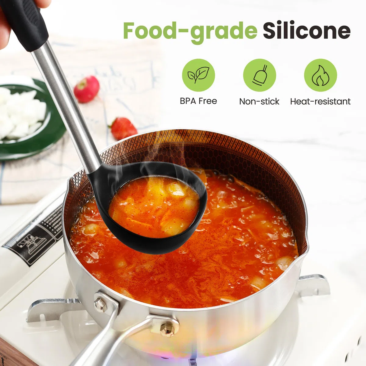 Juego de utensilios de cocina grandes, juego de 35 espátulas con soporte, juego de utensilios de cocina de silicona con mango de acero inoxidable, rallador de queso, tijeras, cuchara de helado,