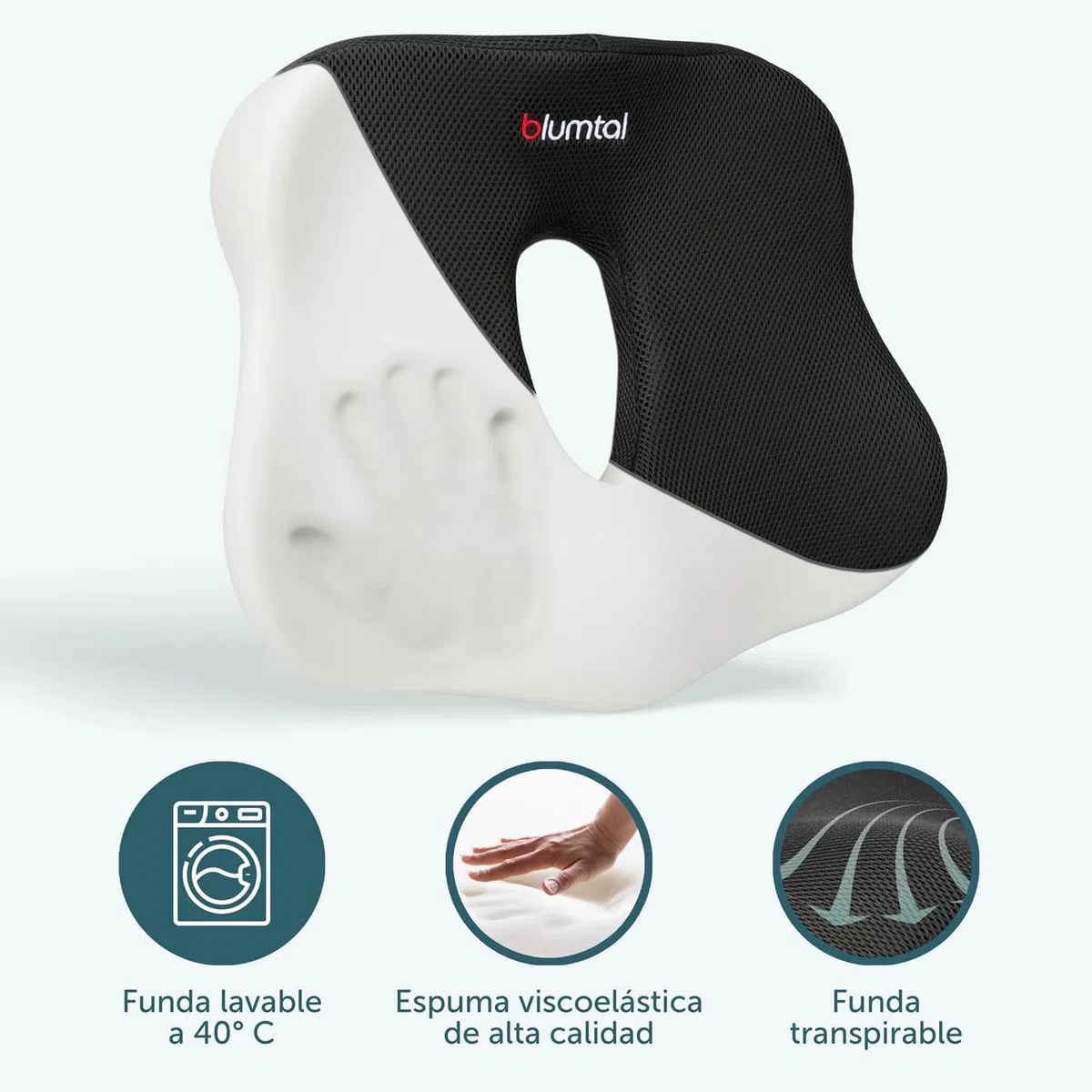 Blumtal Cojín para Silla de Oficina - Cojín en Forma de Cuña Negro para Coxis - Cojín Ergonómico para Asiento de Auto - Cojín para Hemorroides para Silla - Cojín Óptimo para Silla de Oficina