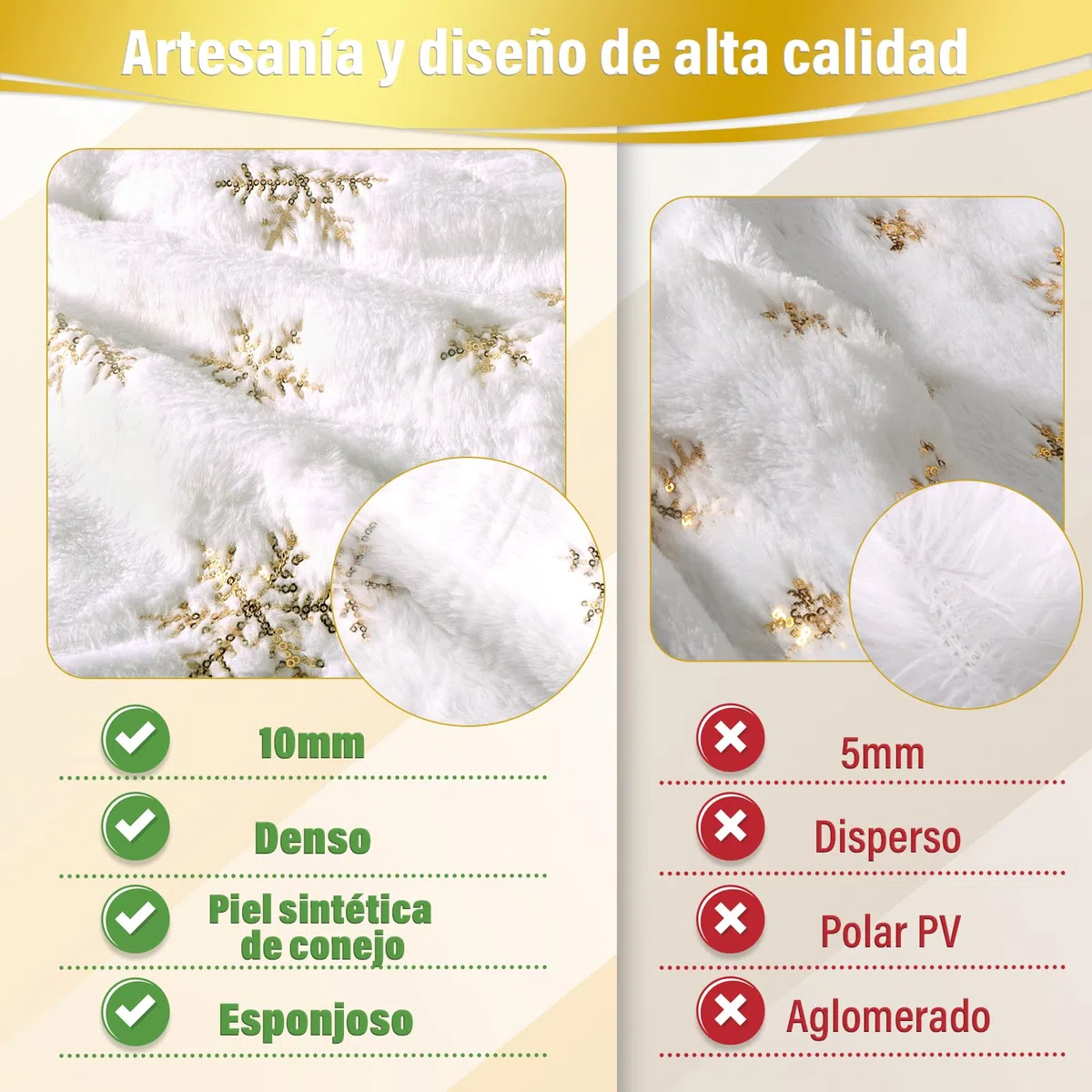 Falda de Árbol de Navidad 122cm, Tapete y Cubre Pie de Felpa Con Copo de Nieve para Decoración Navideña