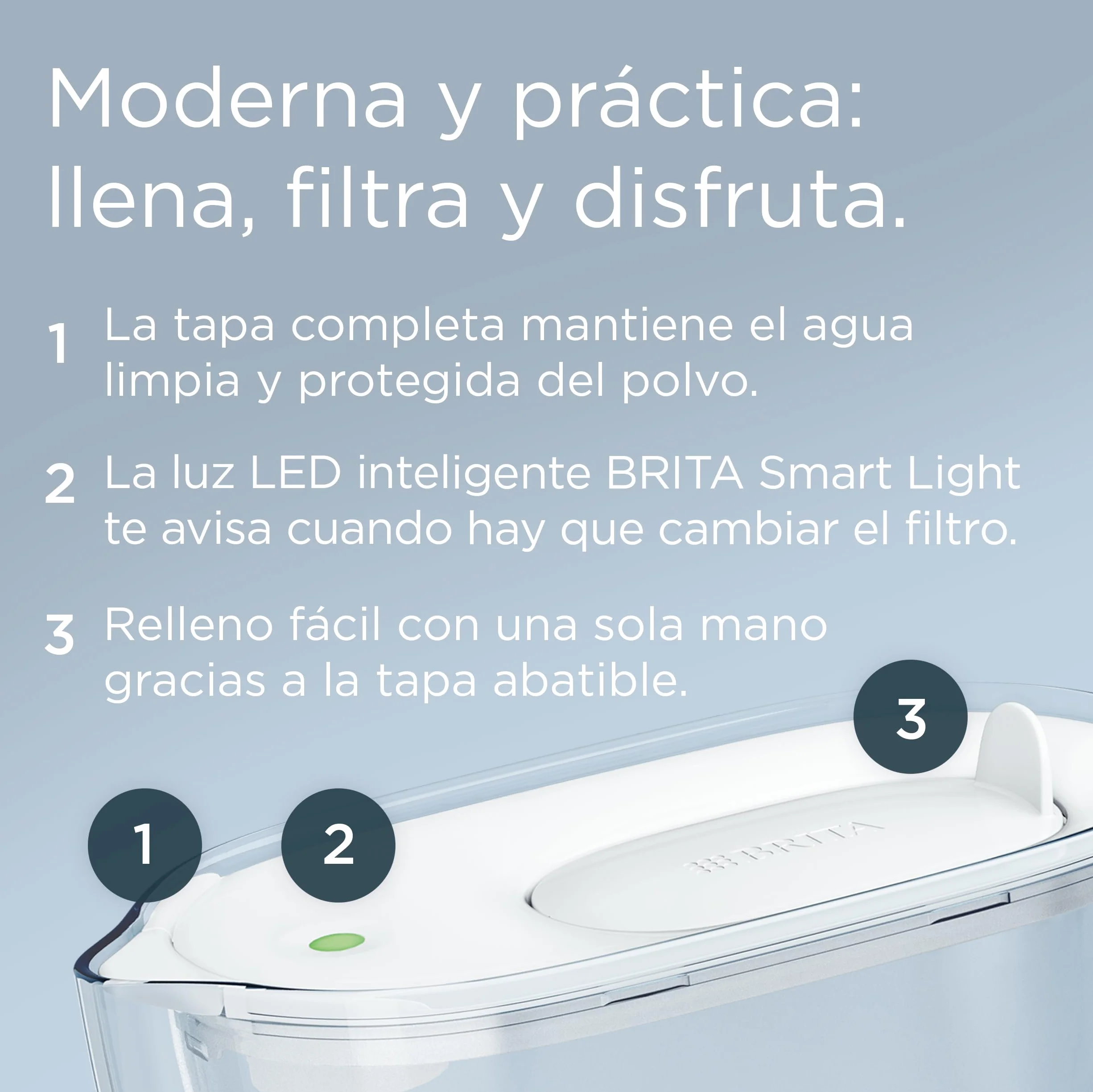 BRITA Jarra filtrante Style Essential Azul (2.4L) incl. 1x MAXTRA PRO PURE PERFORMANCE | Compatible con la puerta del frigorífico, con indicador LED, filtra impurezas, metales y mucho más