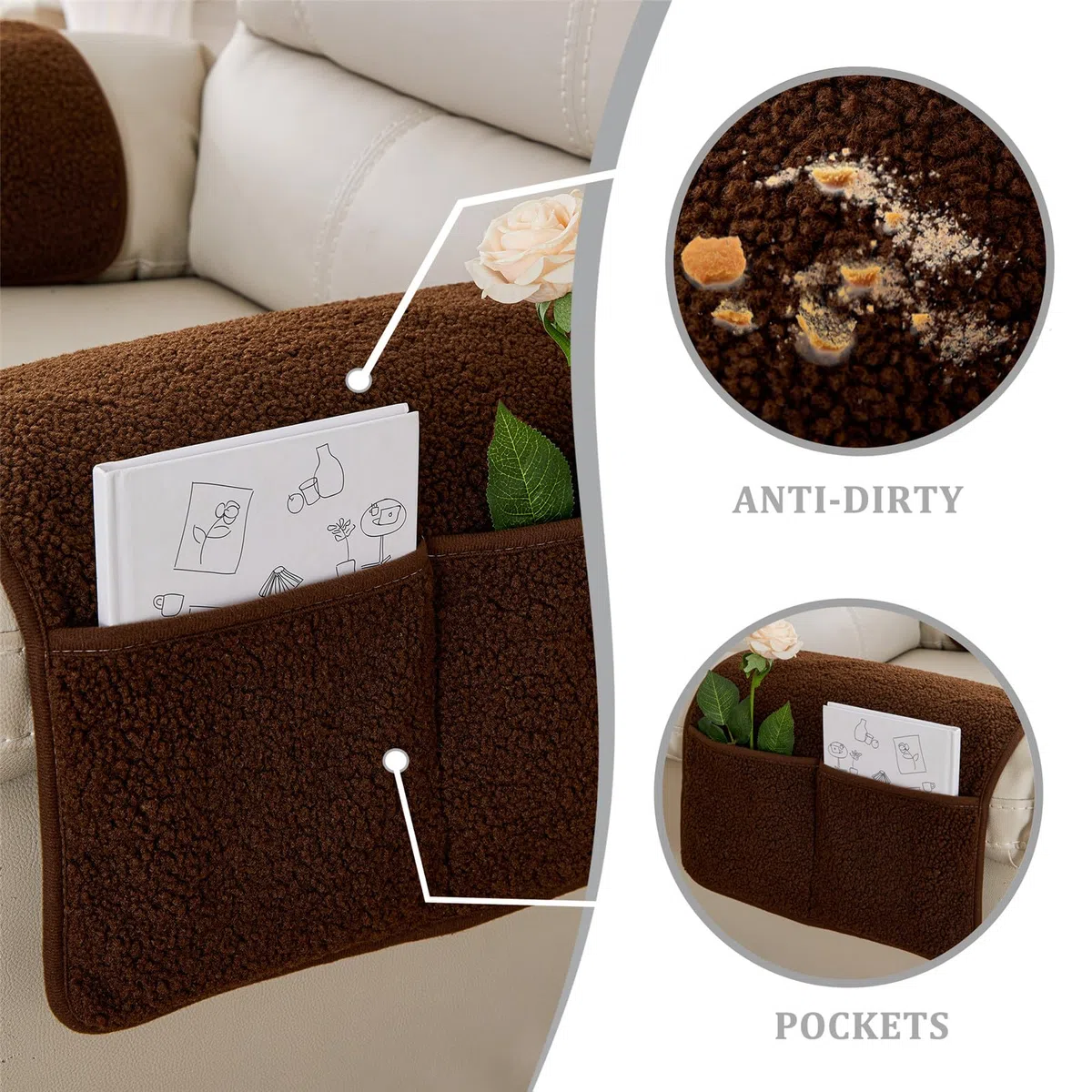 Fundas De Sofá para Brazos Antideslizantes Funda De Reposacabezas De Sofá para Silla Reclinable Fundas De Sillón Protector De Muebles con Bolsillos (Brown,3 Plaza)