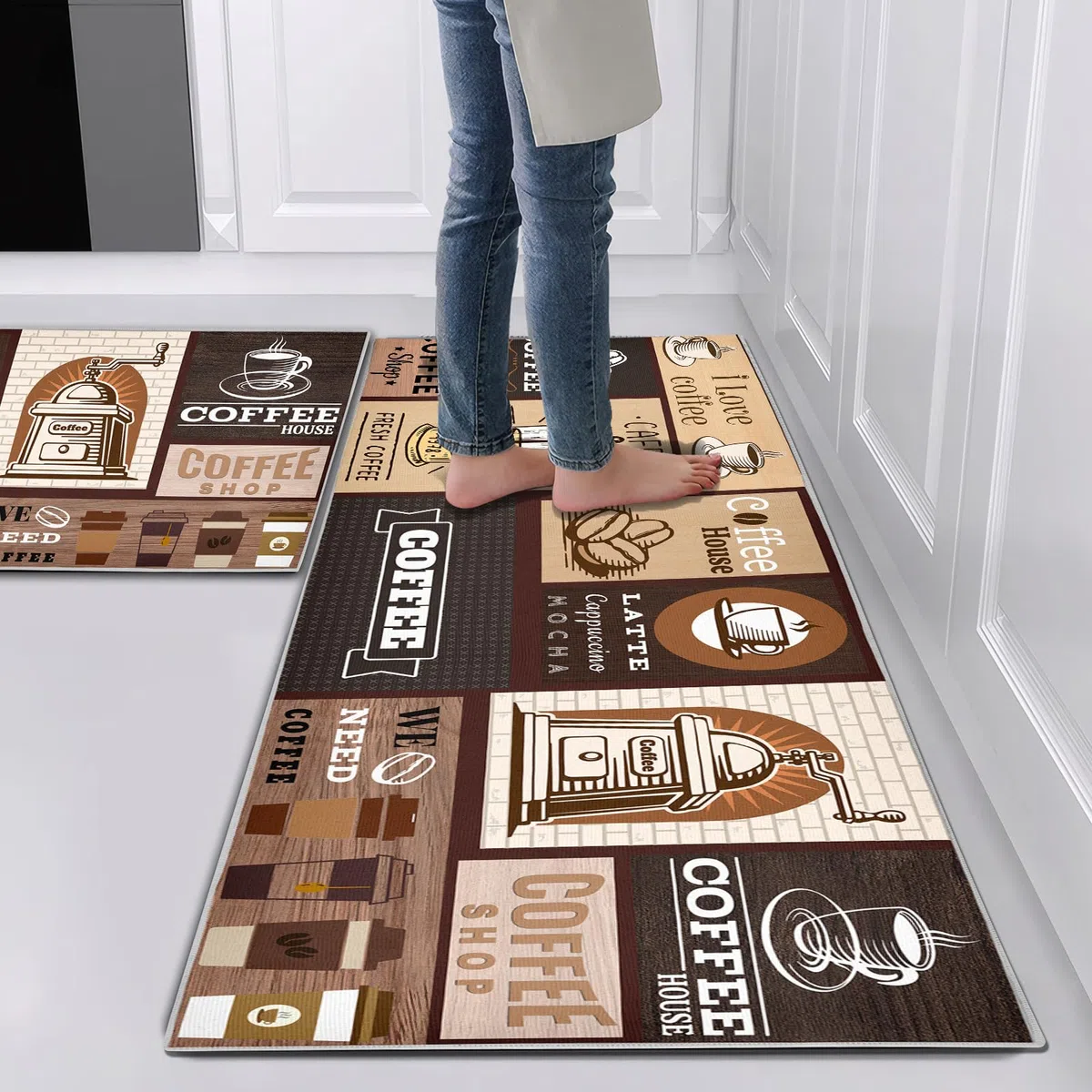 Juego de tapetes de cocina antideslizantes y lavables, 2 unidades, antifatiga, para decoración del hogar, oficina, escritorio de pie (estilo D, 43 x 75 + 43 x 150 cm)