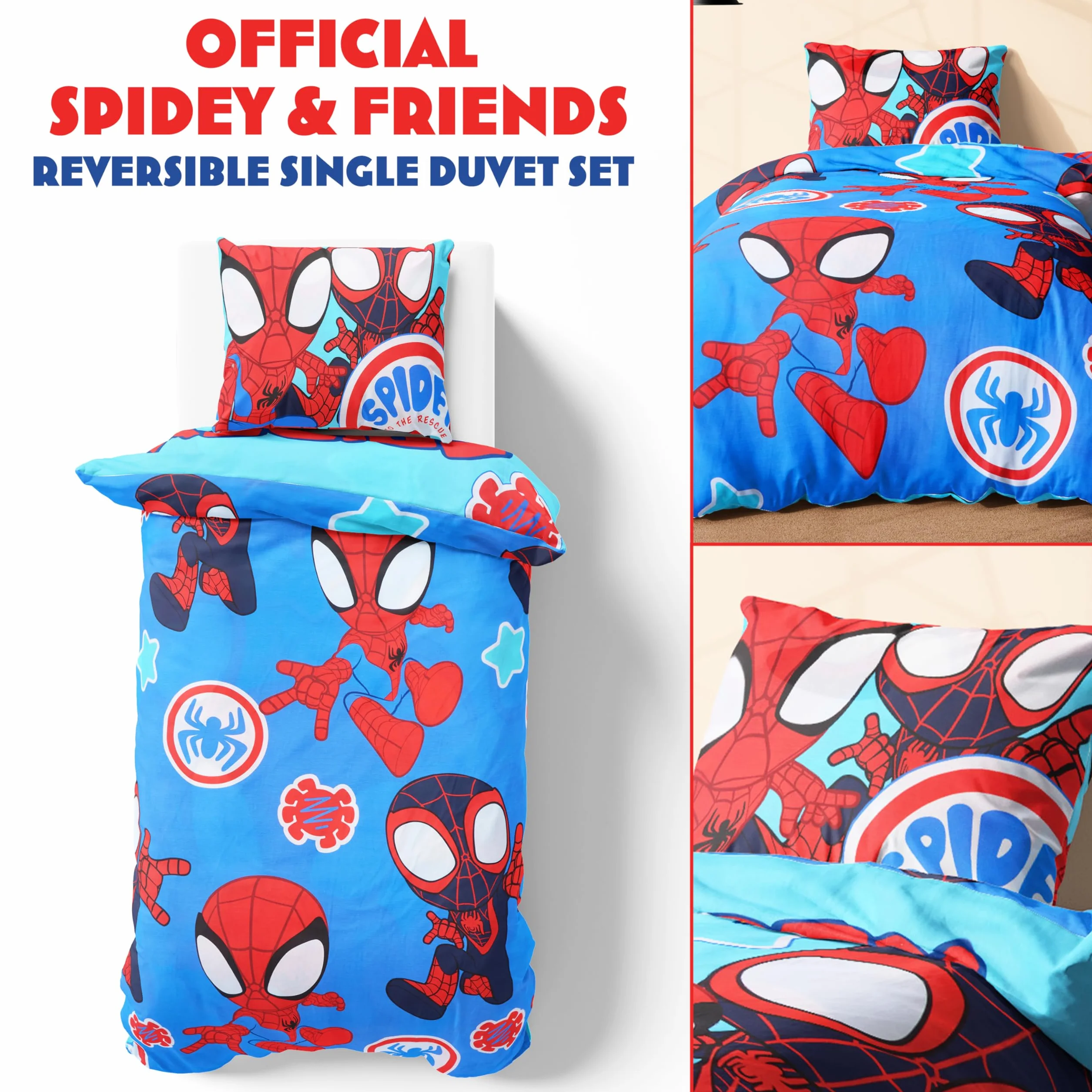 Marvel Spiderman Juegos de Fundas Nórdicas, Pack con Funda Edredón Niño y Almohadas - Talla Única (Azul Spidey)