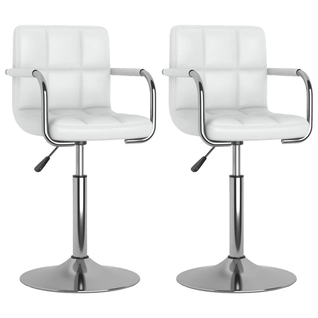 Juego de 2 sillas de comedor giratorias de piel sintética blanca con estructura de acero cromado, altura regulable mediante muelle de gas, giratorias de 360 grados para comedor