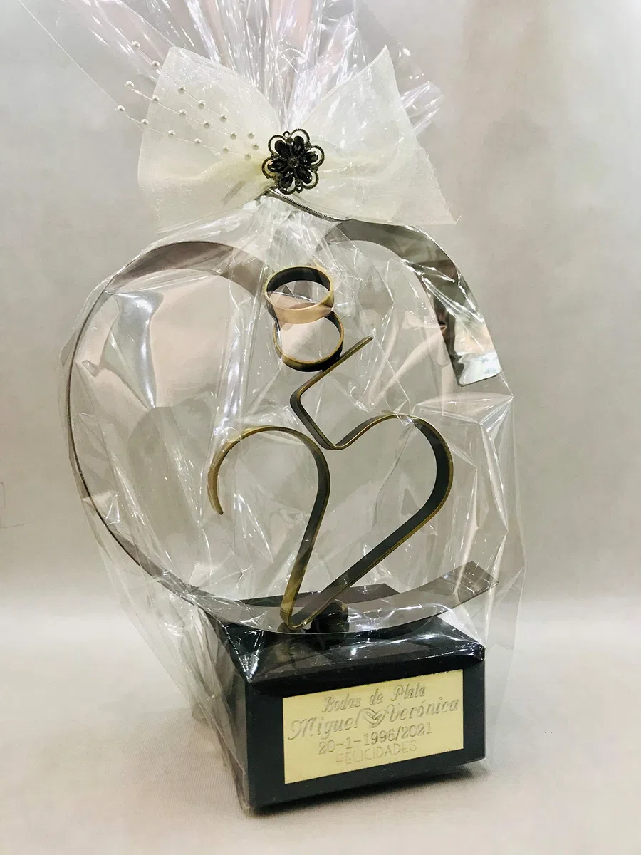 Regalo para bodas de plata GRABADO figura corazón 25 aniversario regalos PERSONALIZADOS + 8 globos de regalo