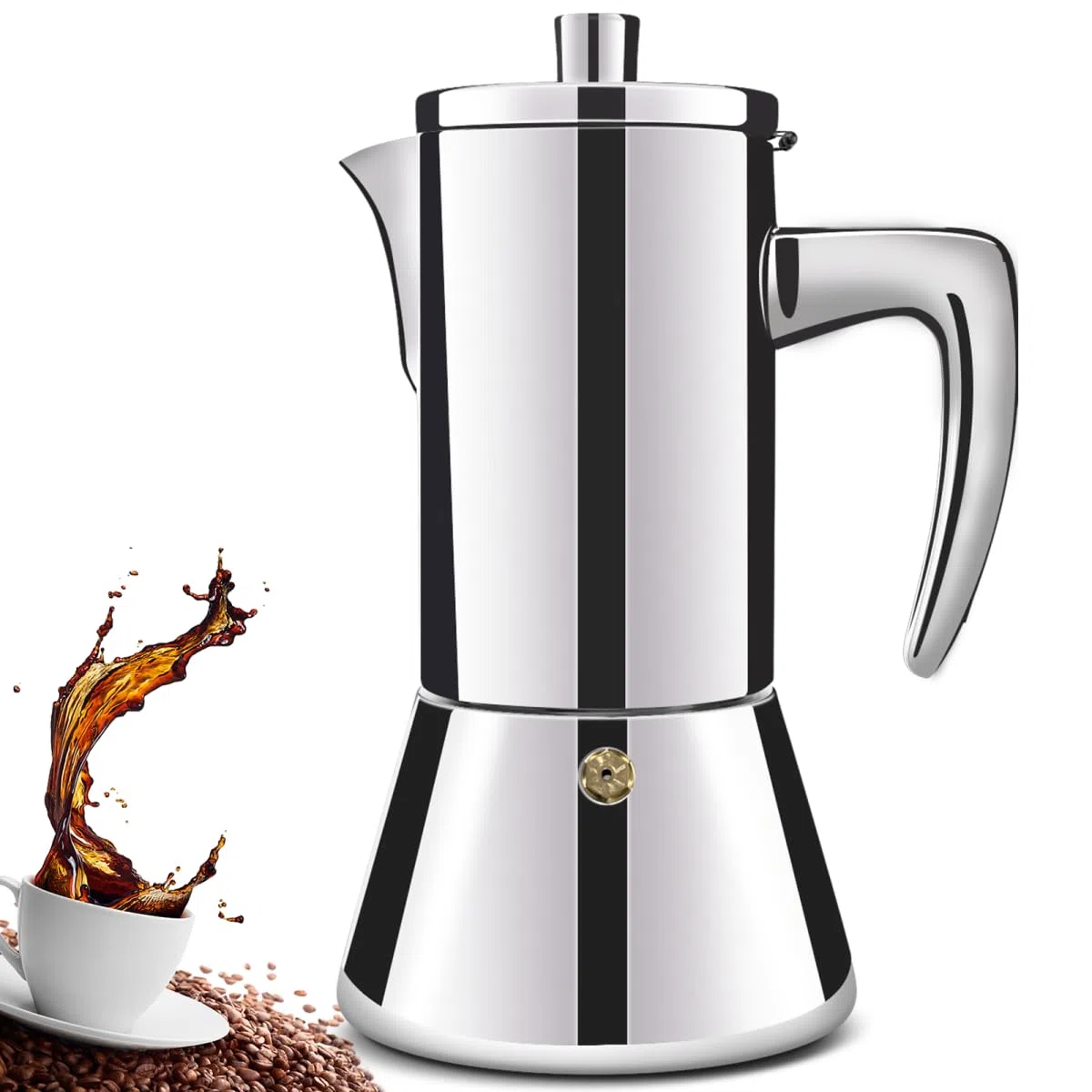 12 Taza Espesada 304 Acero Inoxidable Moka Pot Stovetop Espresso Maker Cafeteras Cafeteras Italianas Capaz Mocha Cafetera Greca Para Casa y Camping 600ml 20oz