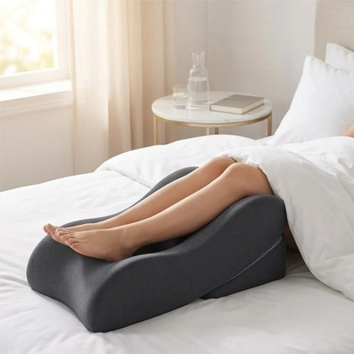 Almohada Elevadora de Piernas, Cojín para Piernas, Reposapiés, Cojín, Ergonómica, Espuma Viscoelástica, Funda de Felpa, Alivio, Gris Oscuro, tal como se describe