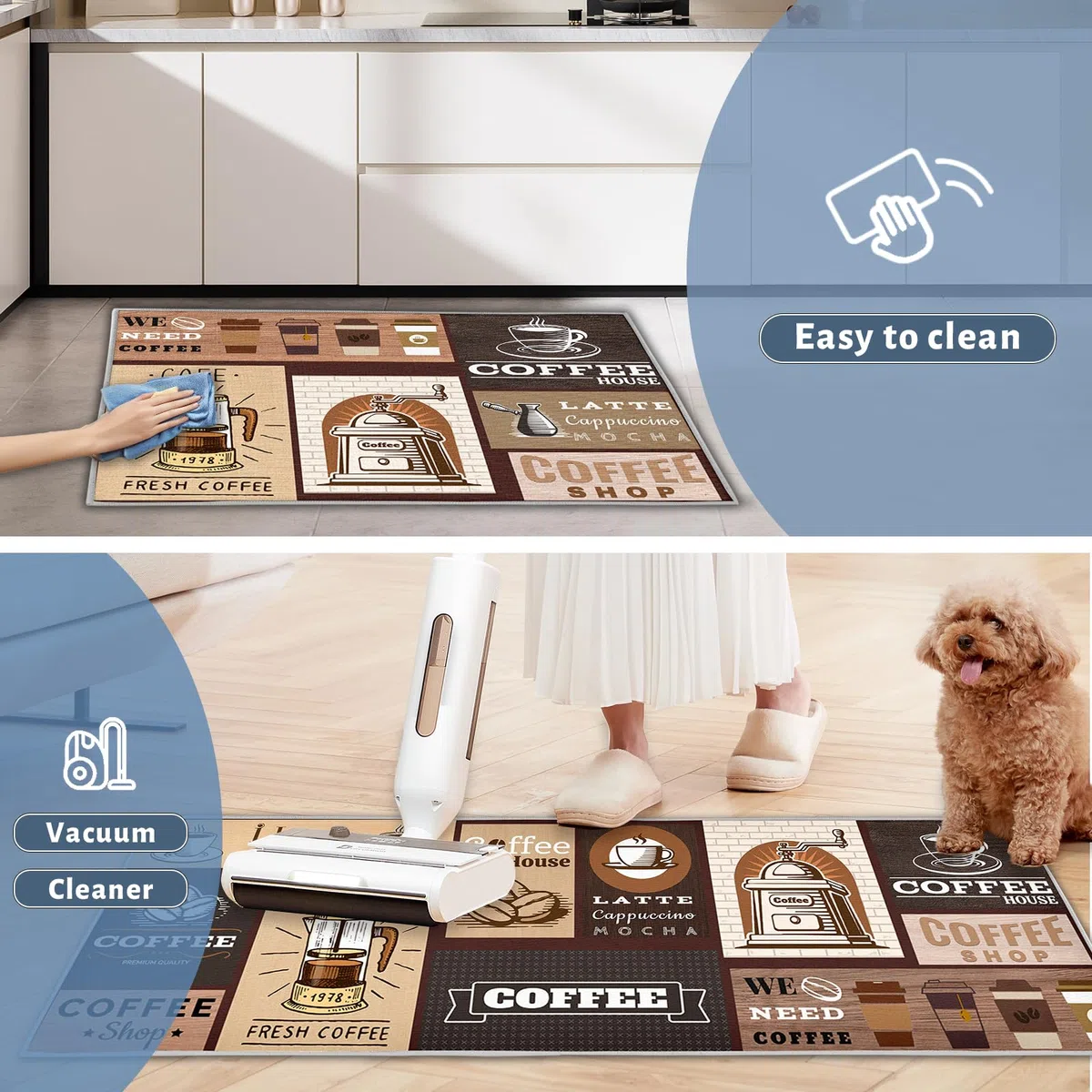 Juego de tapetes de cocina antideslizantes y lavables, 2 unidades, antifatiga, para decoración del hogar, oficina, escritorio de pie (estilo D, 43 x 75 + 43 x 150 cm)