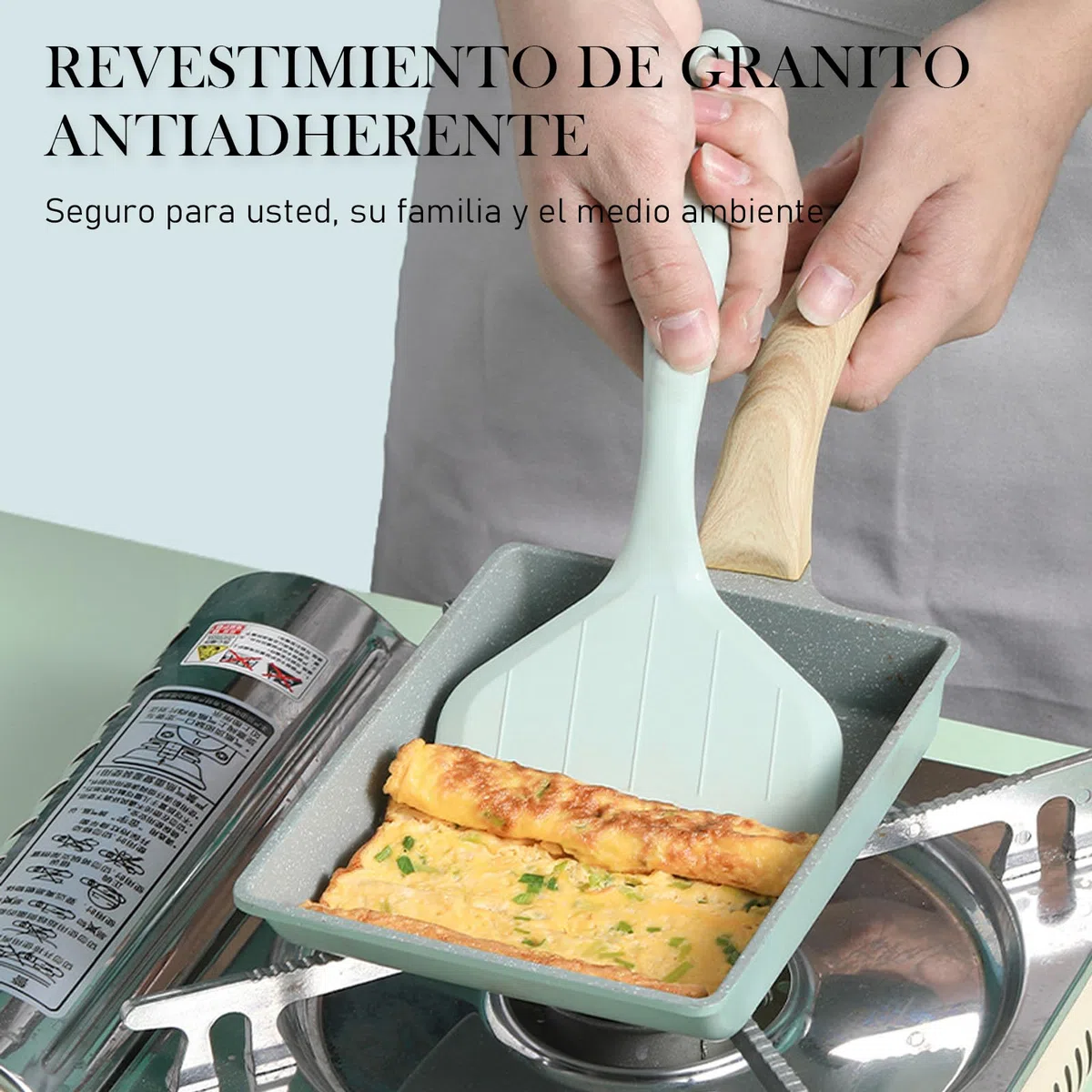 HARLIANGXY Tamagoyaki Sartén japonesa para tortillas con espátula de silicona, sartén cuadrada japonesa, revestimiento antiadherente(libre de FOA), 20x15cm