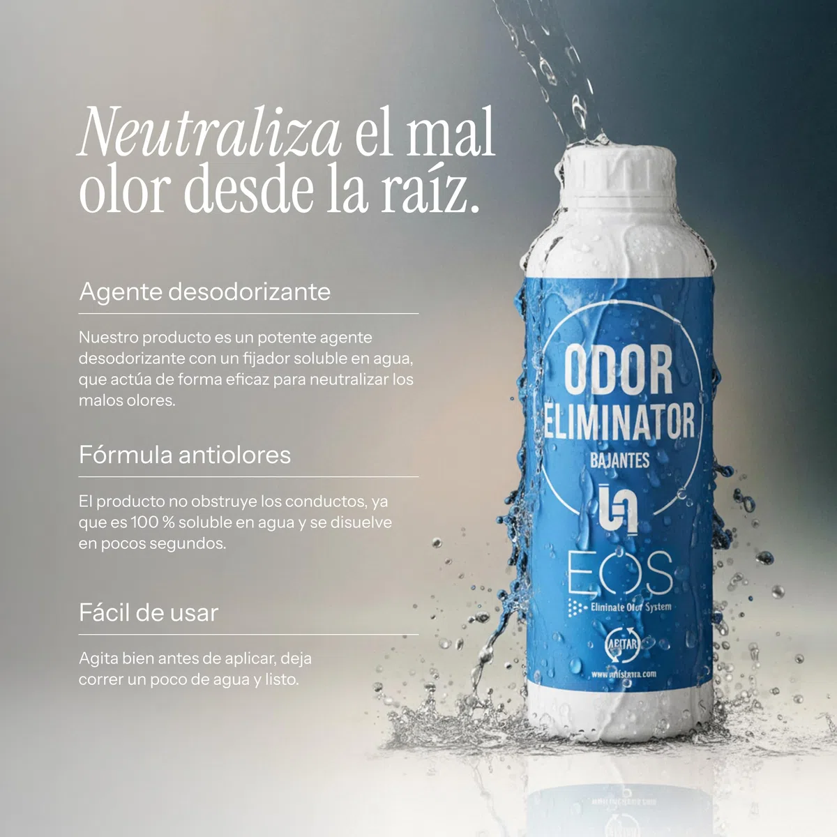 EOS Eliminador de Olores Bajantes | Neutralizador de Olores Limpia Tuberias Desagües Fosa Septica | Absorbe Olores Baño, Cocina, Hogar, Caravanas | Desodorizante para Eliminar Mal Olor Tuberias