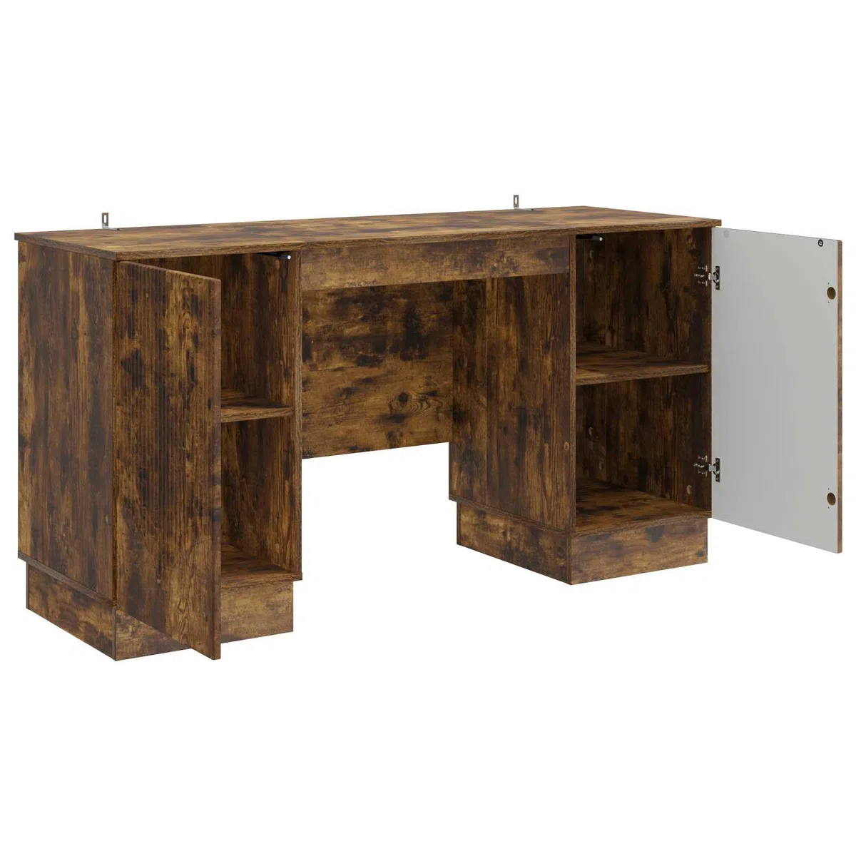 Escritorio de madera de roble ahumado, 142,5 x 50 x 75 cm, mesa de trabajo para ordenador portátil, mesa de escritorio, escritorio de pie secretario, gaming, aprendizaje, jugar, oficina en