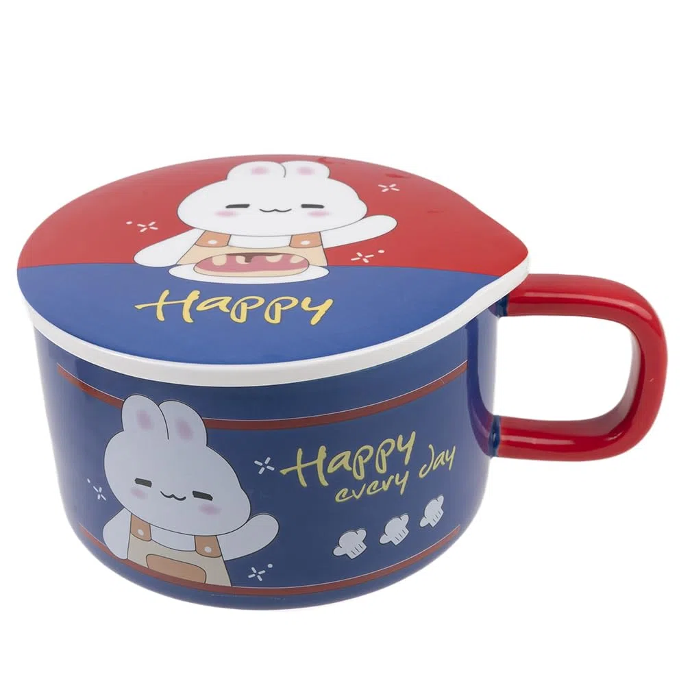lachineuse – Cuenco de fideos instantáneos – Cuenco de ramen asiático – Porcelana – Diseño de conejo – 1000 ml – Tapa y cubiertos – Desayuno sopa – Idea de regalo Asia Japón China – Azul oscuro
