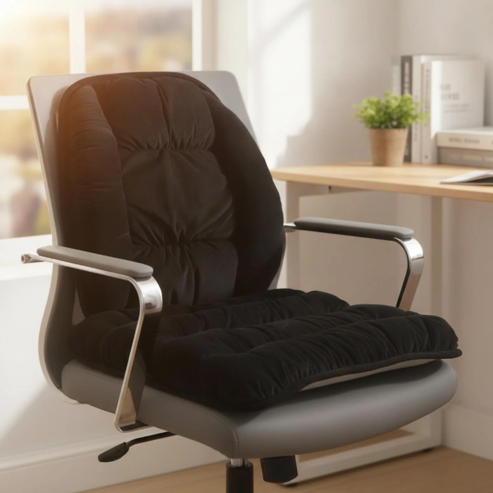 rockible Cojín Silla con Respaldo Cómodo Cojín con Respaldo Acolchado para Teletrabajadores, Estudiantes, Gris Espacial, Cojín 45x45cm + Soporte Lumbar