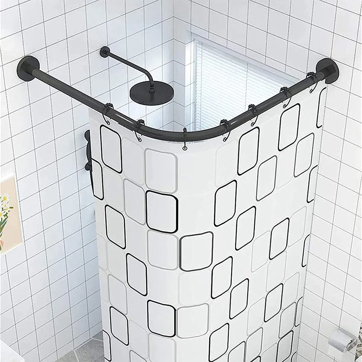 Barra Extensible en Forma de L para Cortina de Ducha - Barra Curva de Acero Inoxidable para baño sin Necesidad de taladrar. 100% Resistente a la corrosión. Colgador de Cortina de baño de fác