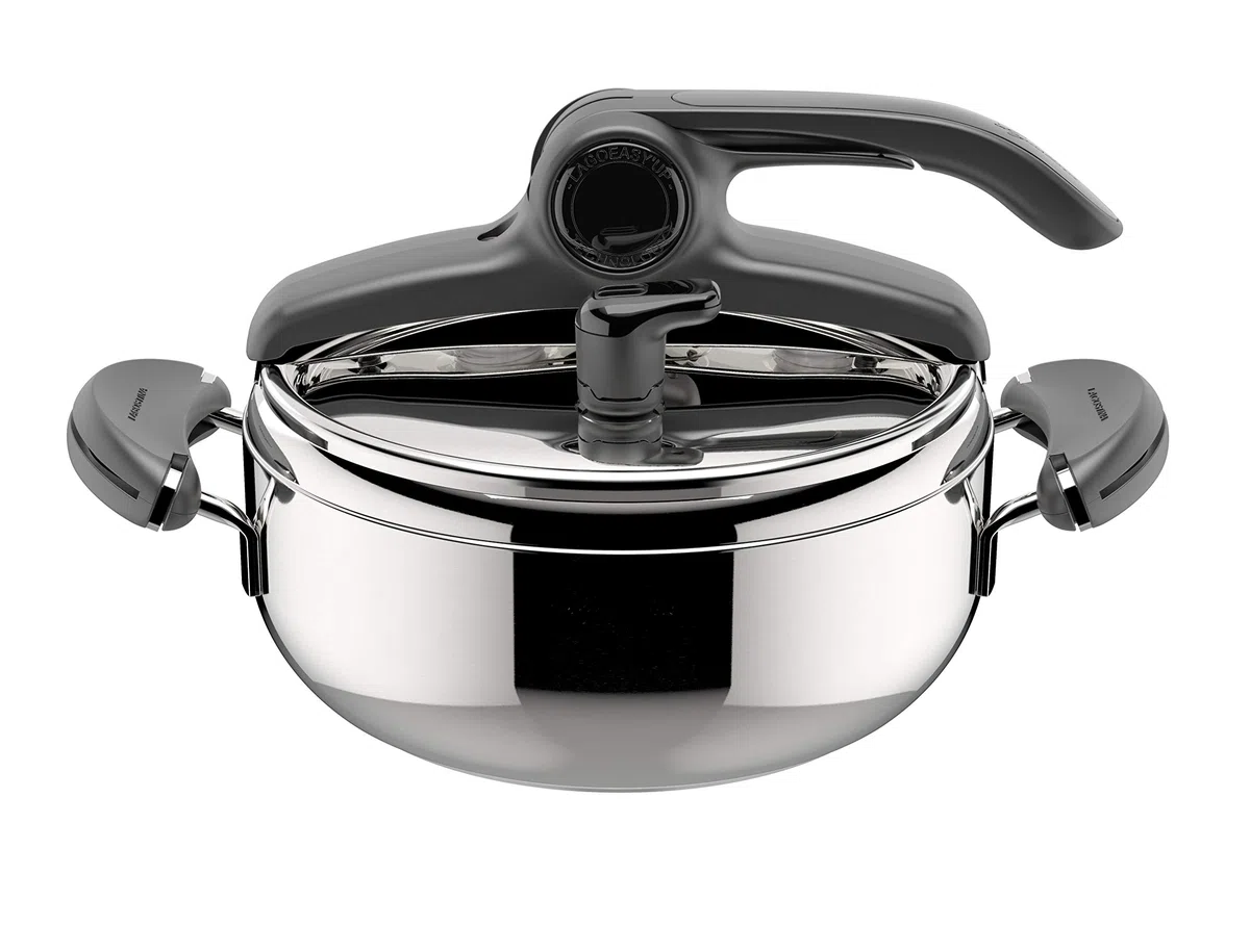 Lagostina Mia Lagoeasy'UP Olla a Presión 3,5 L en Acero Inoxidable 18/10 Ø 22 cm, Olla Inducción y Gas, Apertura Fácil de la Tapa, Base Irradial Plus de 3 capas, Apta para Lavavajillas