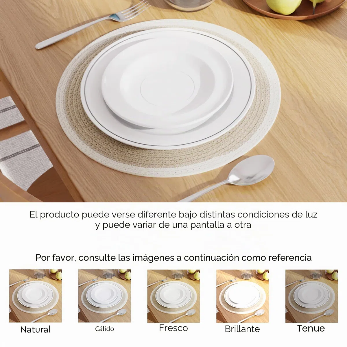Encasa XO Manteles Individuales Juego de 6 | Manteles Redondos de Algodón - Diámetro de 33 cm | Beige y Blanco Roto | Estilo Acanalado Hecho a Mano