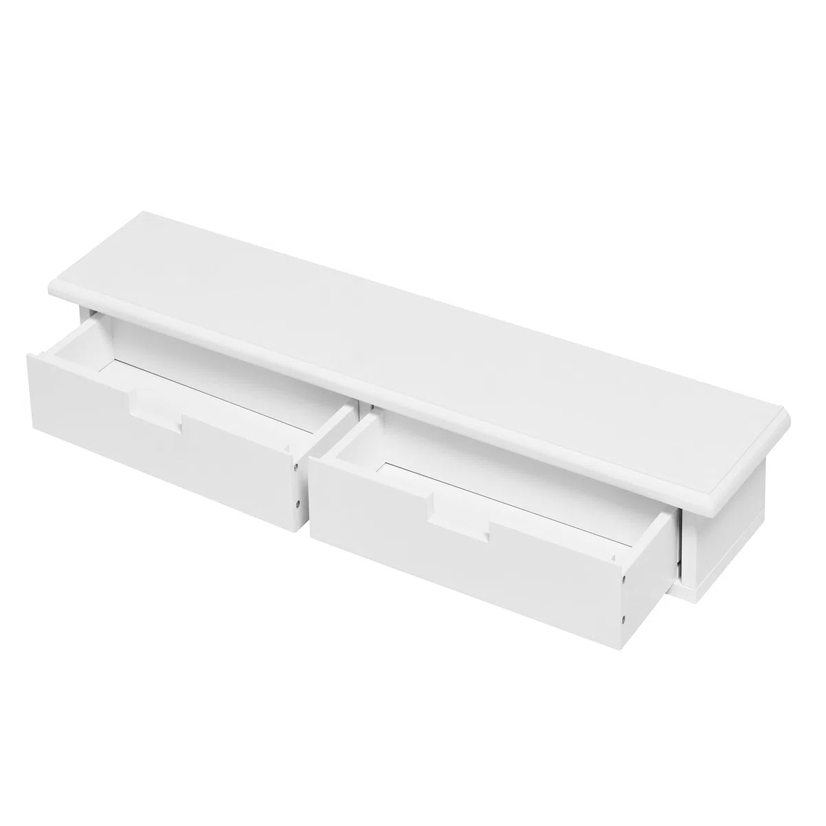WOLTU Estante de Pared con 2 Cajones Pequeñas, Mesita de Noche Colgante para Dormitorio, Estante Flotante para Cocina, Salón y Pasillo, Blanco, 64x15x10 cm, RG9487ws