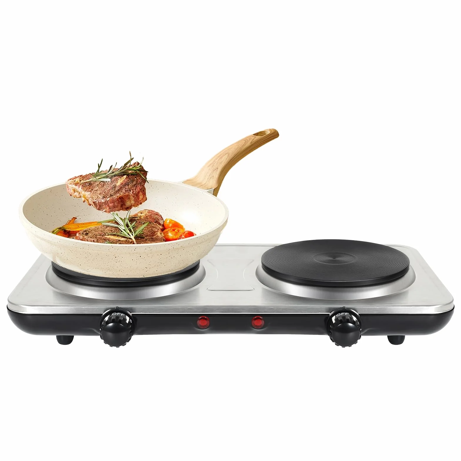 Cocina Eléctrica Portátil, Uten Hornillo Eléctrica Portátil 2 Fuegos, Temperatura Ajustable, Fácil de Limpiar, Ideal para Uso en la Cocina y Camping, 2000 W