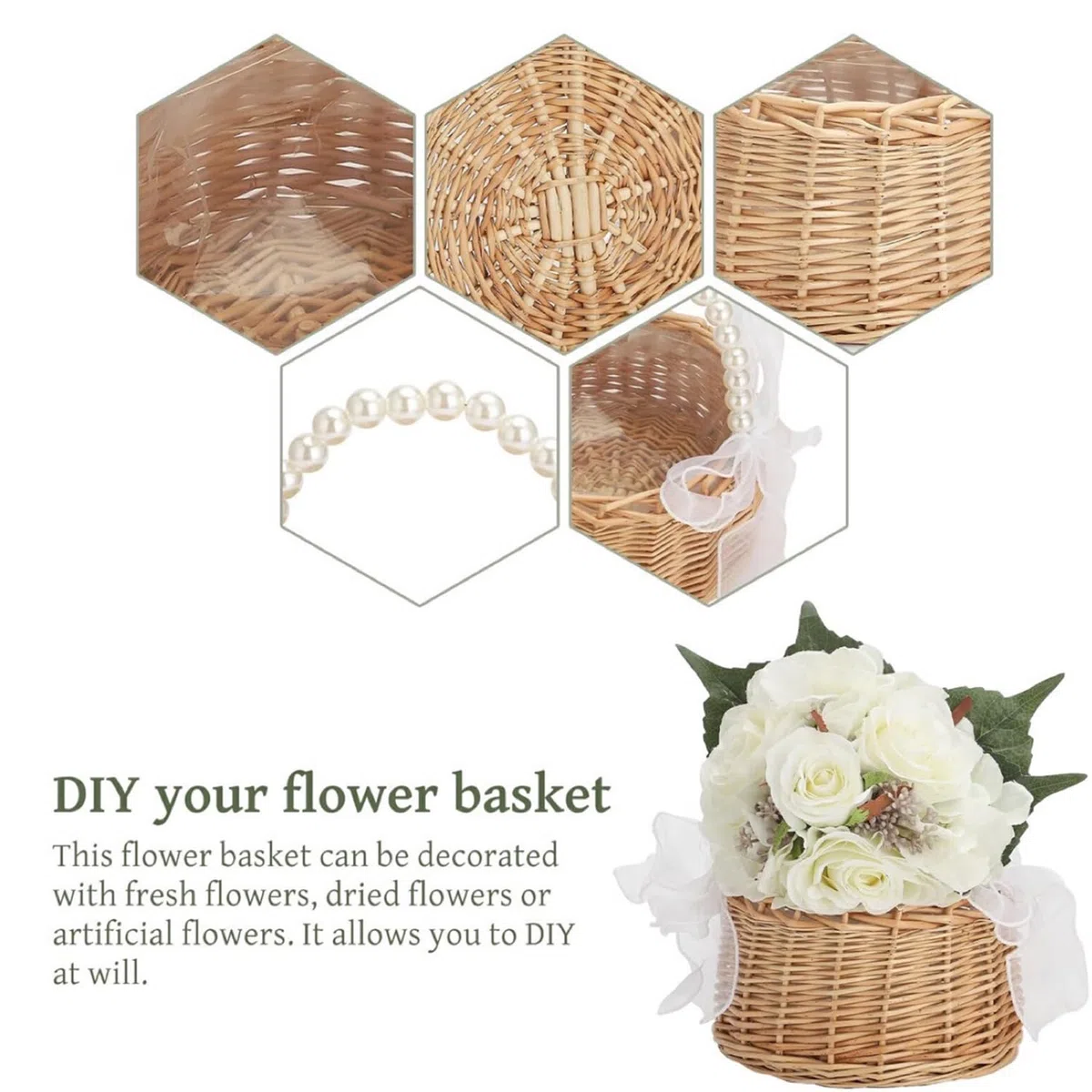 2 Piezas Cestas Pequeñas Mimbre Con Asa, Cesta Setas Mimbre, Cesta De Flores Secas, Cestas Tejidas Con Lazo, Cestitas De Pequeñas, Para Boda Ceremonia Fiesta, Decoración Del Jardín (B, Mediano)