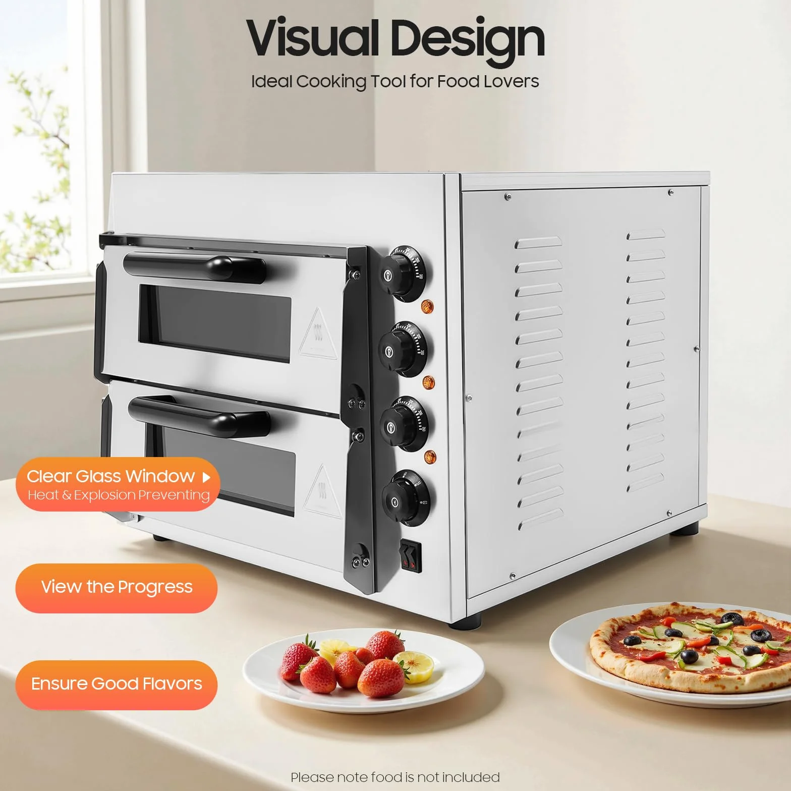 3000 W eléctrico de doble capa mini horno de pizza profesional de acero inoxidable con temporizador y guantes ajustables temperatura 50-350 ℃ ampliamente utilizado en cocinas domésticas, restaurantes