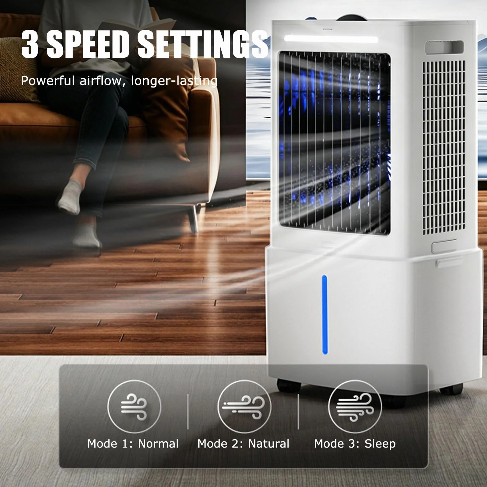 Enfriador De Aire Evaporativo PortáTil, Tanque De 12 L, 3 Velocidades, Ventilador De Aire Acondicionado, Temporizador De 12 H, Distancia De Flujo De Aire De 10 M, para Casa, Restaurante