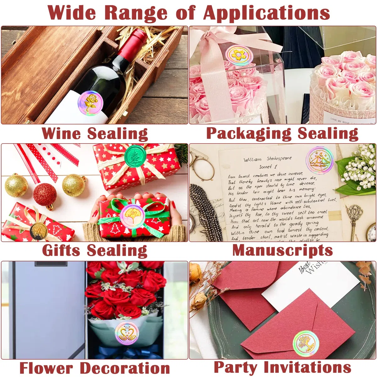 RUIJIE Kit de Sello de Lacre, 150 Perlas de Cera de Sellado de 10 Colores, 3 Sello de Cera, 1 Cucharas para Derretir, 10 Velas de Té, 1 Bolígrafo, para Sobres, Invitaciones de Boda, Regalo