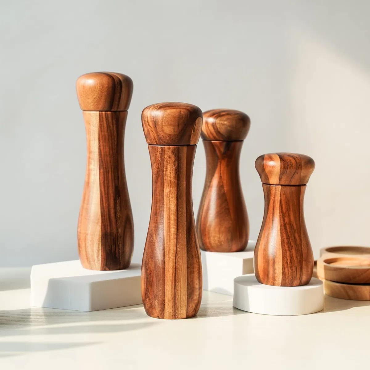 Molinillo de Pimienta, Molinillo Ajustable de Cerámica para Pimienta y Sal, Madera de Acacia, Altura 20,5 cm, Diámetro 6 cm (Bandeja NO incluida)