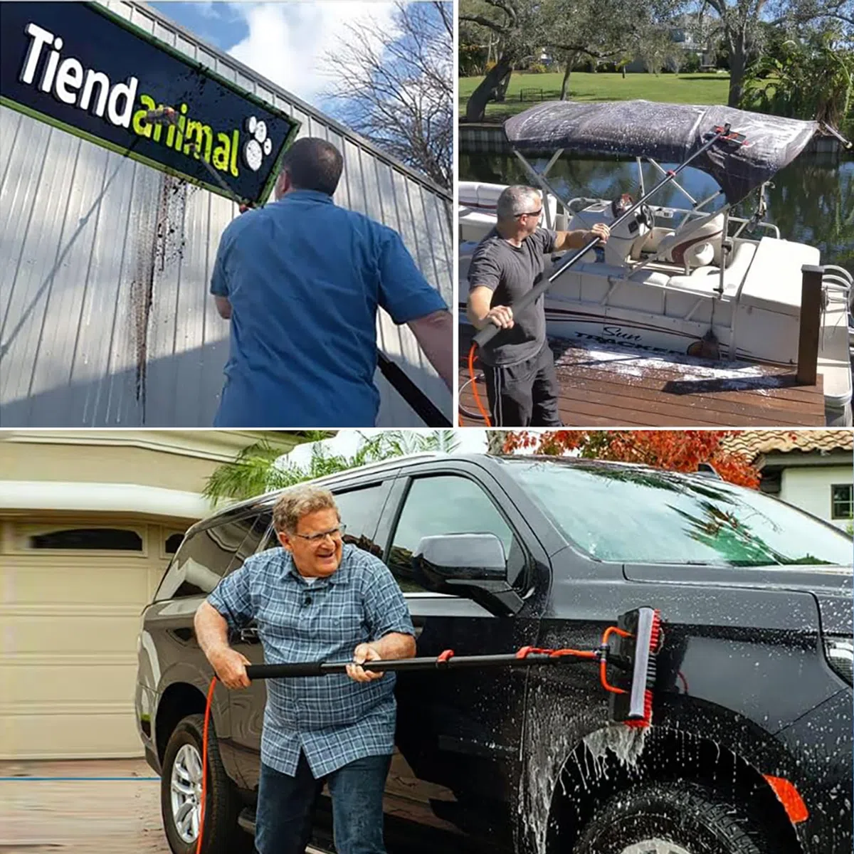 Genérico Cepillo telescópico para Ventanas, hidrolimpiador telescópico, Alcance de hasta 9 m, dispensador de jabón, Paneles solares, Kit con escobilla de Goma, para Lavar Camiones, autobuse