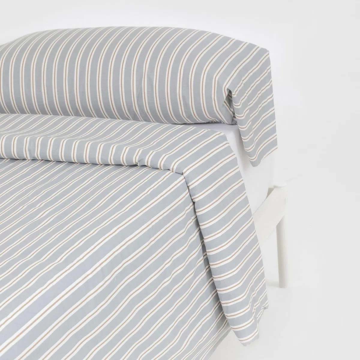 TRAMAS+ Funda Nórdica 100% Algodón Estampada, Cama 105, Funda edredón de 180x220cm y 1 Funda de Almohada 125x45cm - Schon Azul Grisáceo