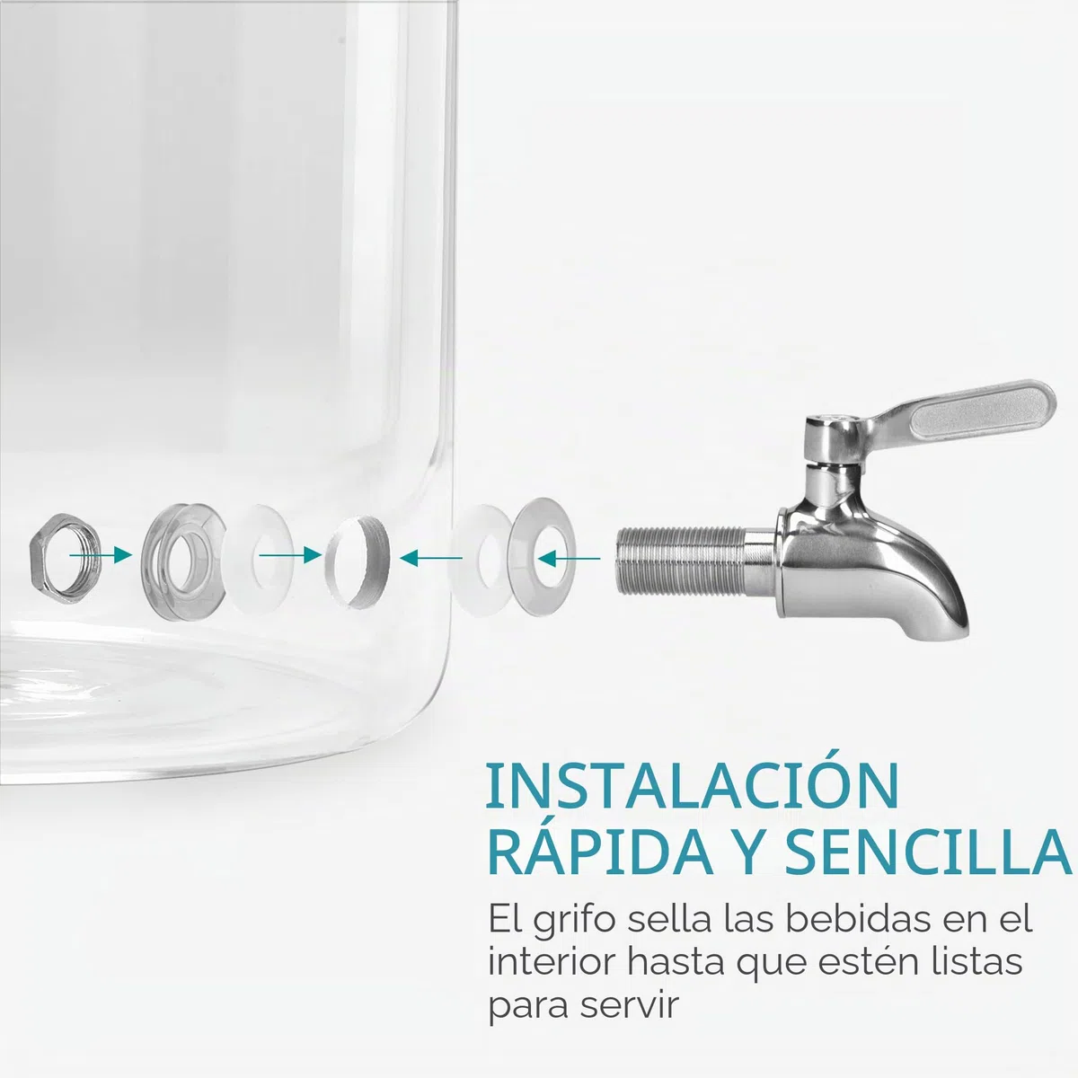 Navaris Dispensador de Bebidas con Grifo - Recipiente de Vidrio de 5 L - Botella de Cristal con Base metálica - Garrafa de Cristal con dosificador