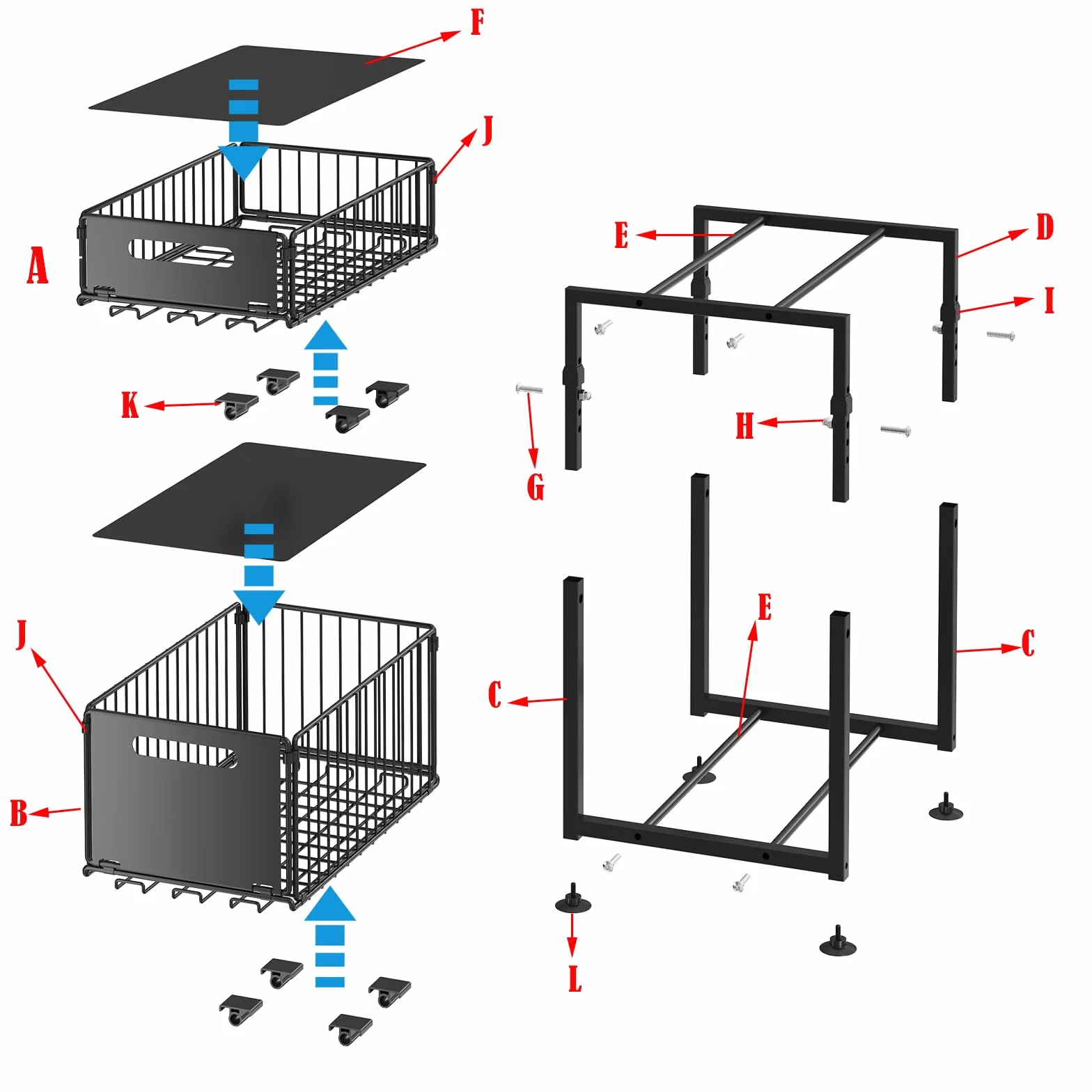 YunNasi Organizador de Cocina Almacenamiento bajo Fregadero de Metal Organizador 2 Niveles Extraíble Estante para Especias (Negro, Modelo-A)