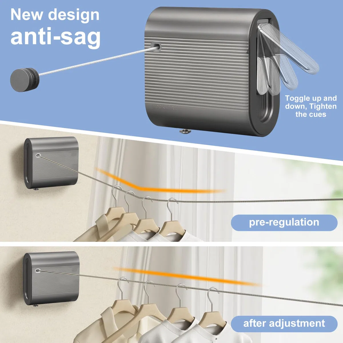 Tendedero Retractil Ajustable, 4.2 m Inoxidable Tendedero Retractable, Tendedero de Pared Que no se Descuelga, Tendedero de Pared Portátil, Cuerda Retráctil Pared Montado para Balcón, Baño, Dormitorio