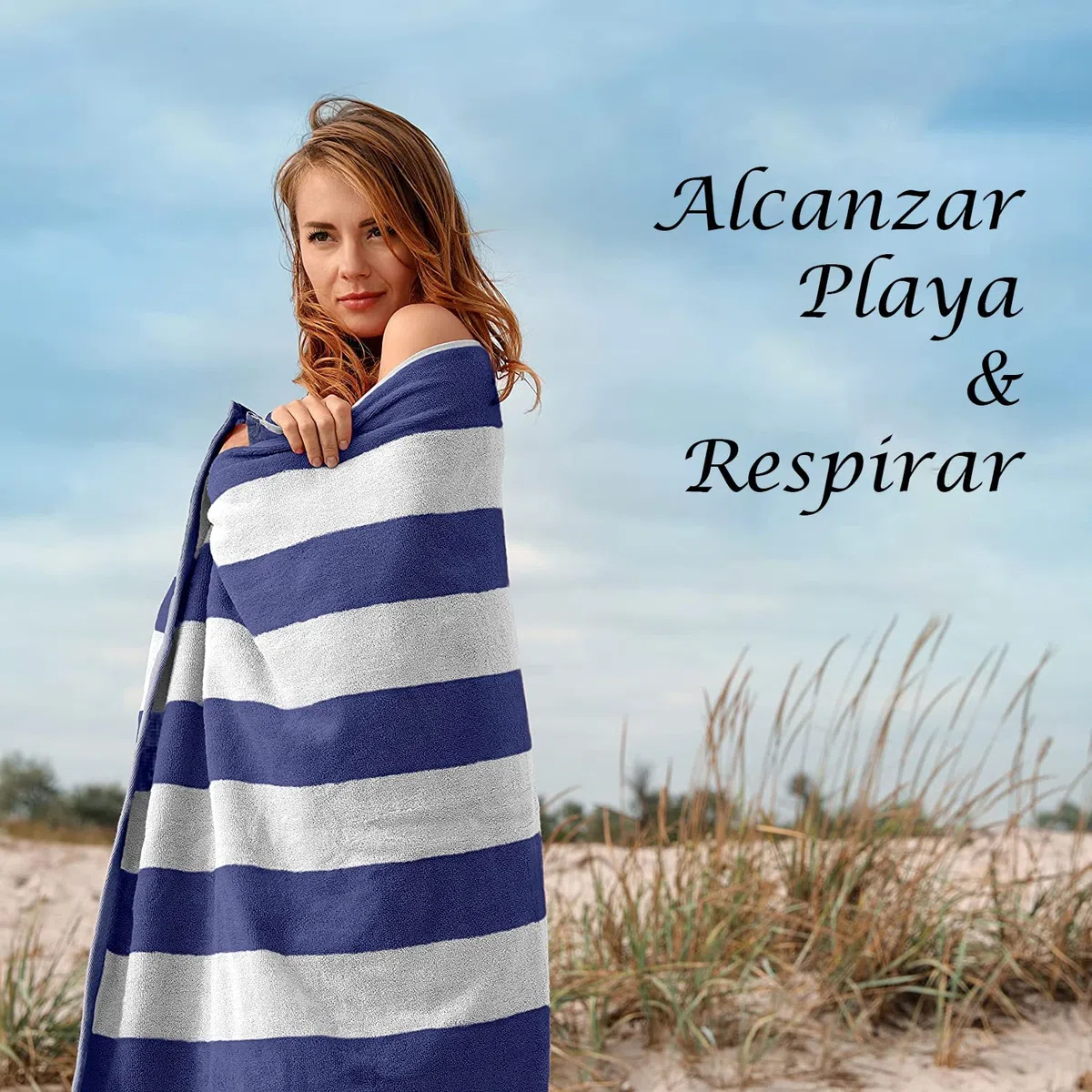 Sweet Needle Toallas de Playa para Adultos - Clásico a Rayas - Toalla de Piscina 100% algodón Terry Ringspun, Secado rápido, Toalla Grande de natación, 450 gsm Cabana - Azul Real 76 x 152 cm