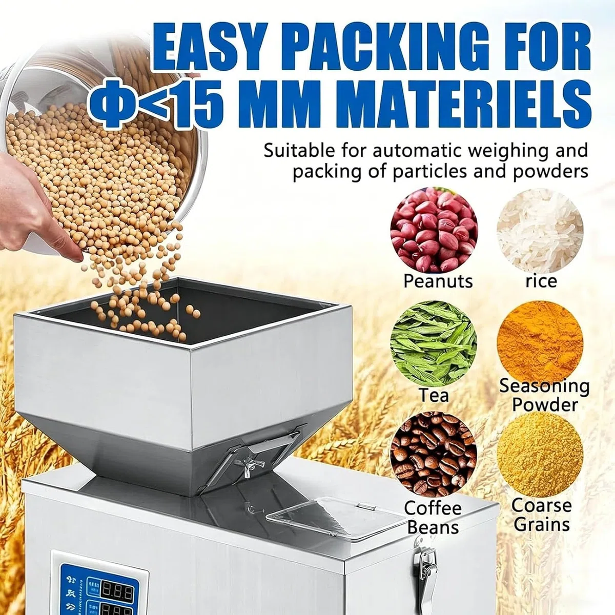 Máquina de llenado de gránulos, dispensador automático de Polvo con pesaje Inteligente, 3 velocidades, Acero Inoxidable Apto para Uso alimentario, Ideal para pequeños talleres.